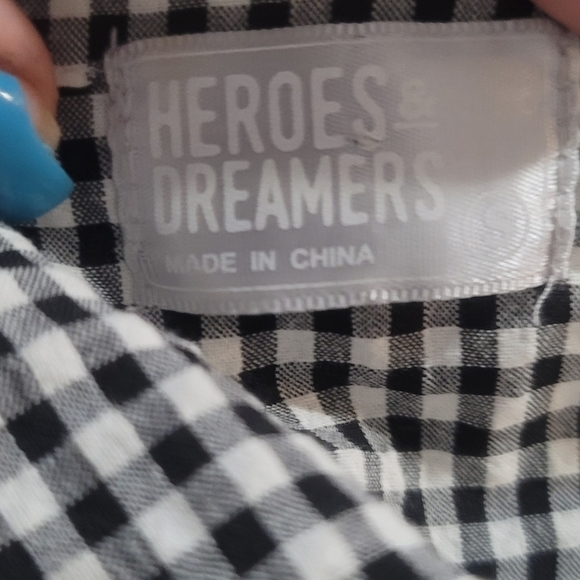 Heroes and Dreamers black white gingham checkered button front blouse top small - Picture 2 of 5
